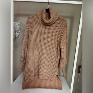 Ted Baker Tan Chunky Waffle Knit Turtleneck Balloon Sleeve Sweater size is S